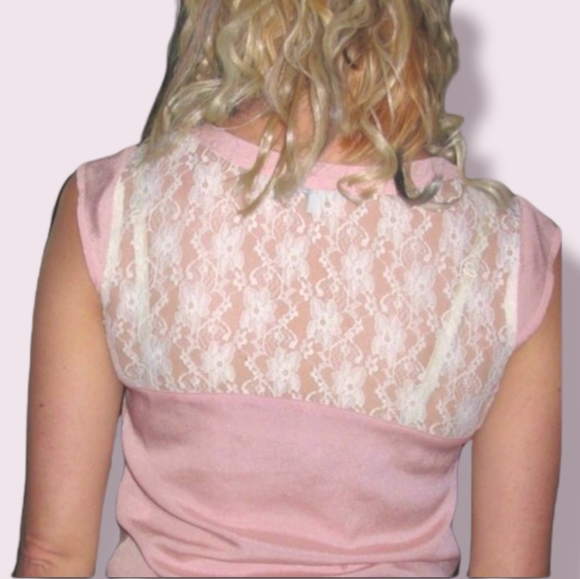 Women's Pink Lace accented sleeveless Top Size XS - Picture 3 of 5